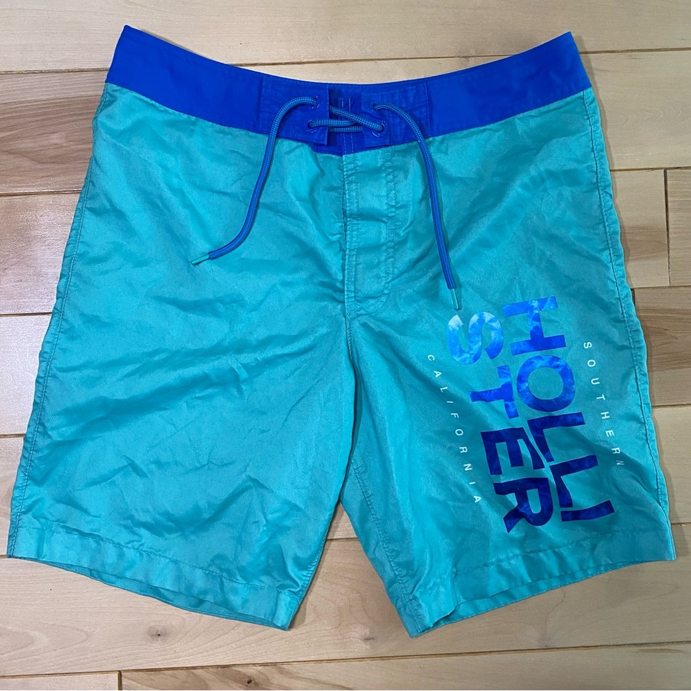 Hollister swim trunks board shorts, green blue, size 32 / M